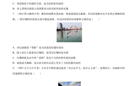 专题4光现象真题强化训练（原卷版）_8、物理总复习_8.中考物理总复习_2022年中考复习资料_2022年中考物理一轮复习金讲练267905642