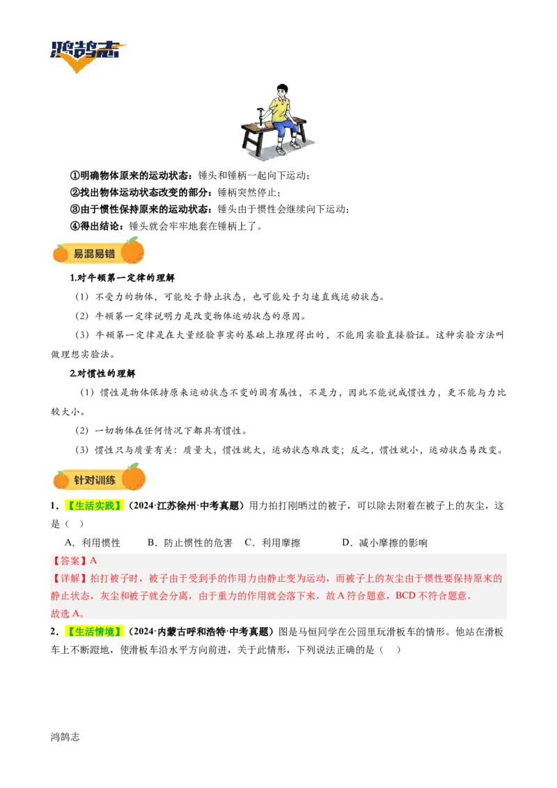 专题09运动和力（讲义）（解析版）_8、物理总复习_《2025年中考复习讲义》物理