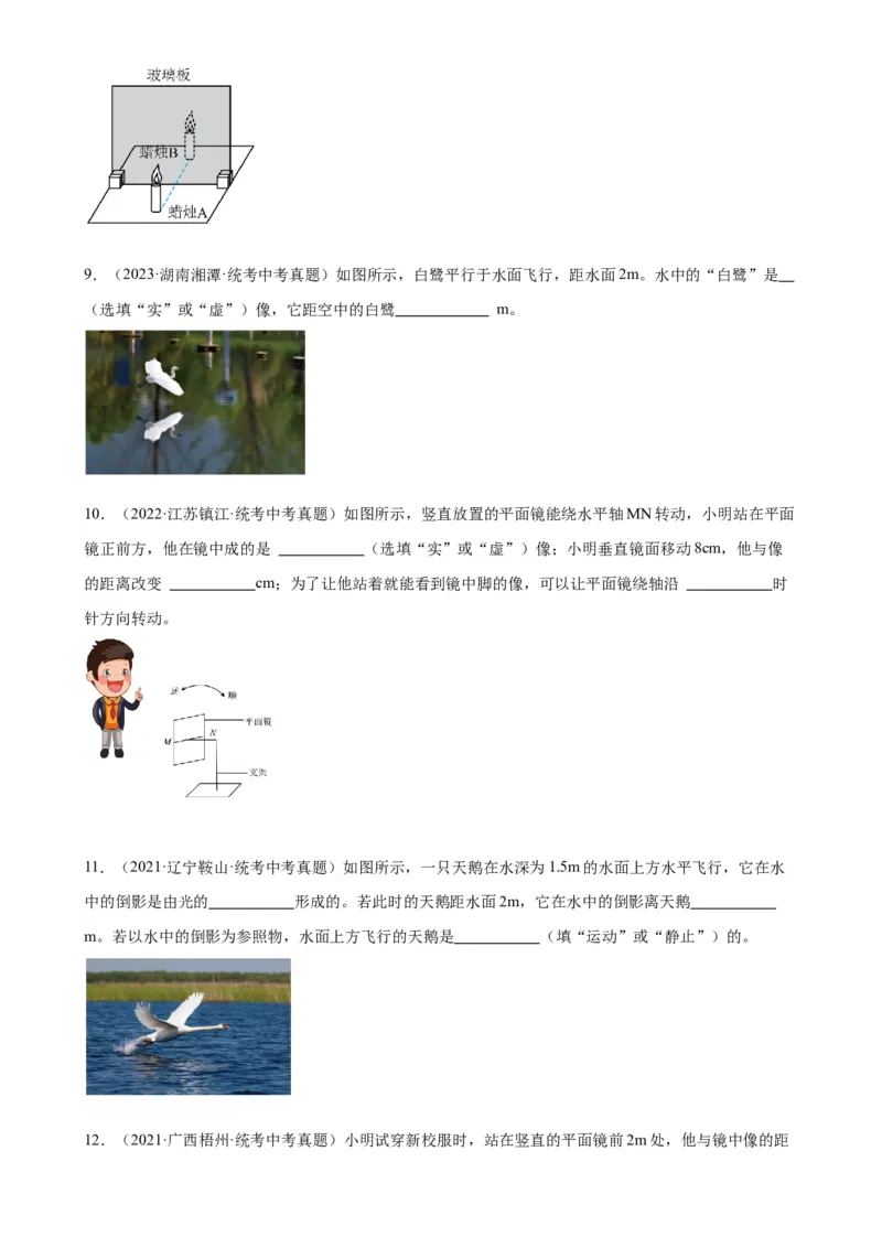 专题4光现象4.3平面镜成像（学生版）_8、物理总复习_2024年中考复习资料_专项复习资料_完三年（2021&mdash;2023）中考真题分项精编（全国通用）