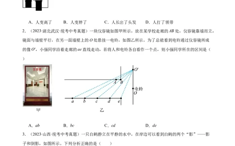专题4光现象4.3平面镜成像（学生版）_8、物理总复习_2024年中考复习资料_专项复习资料_完三年（2021&mdash;2023）中考真题分项精编（全国通用）