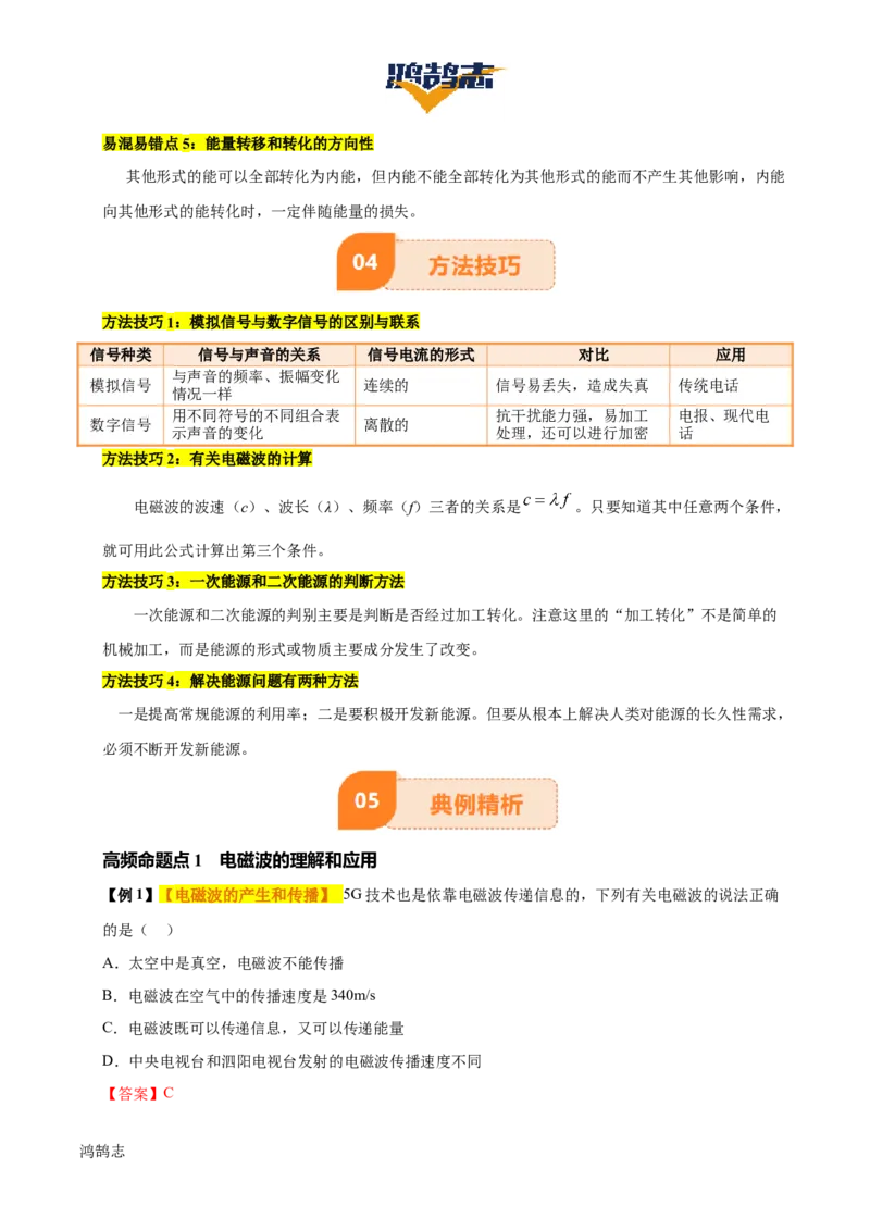 专题19信息传递和能源（2大模块知识清单+5个易混易错+4种方法技巧+典例真题精析）（解析版）_8、物理总复习_物理一轮复习