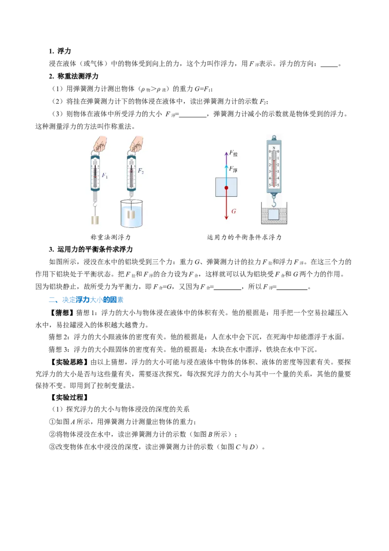 第十章浮力（知识清单）学生版_初物_八年级上下册+九年级全一册物理_八年级物理下册_知识清单（更新中）