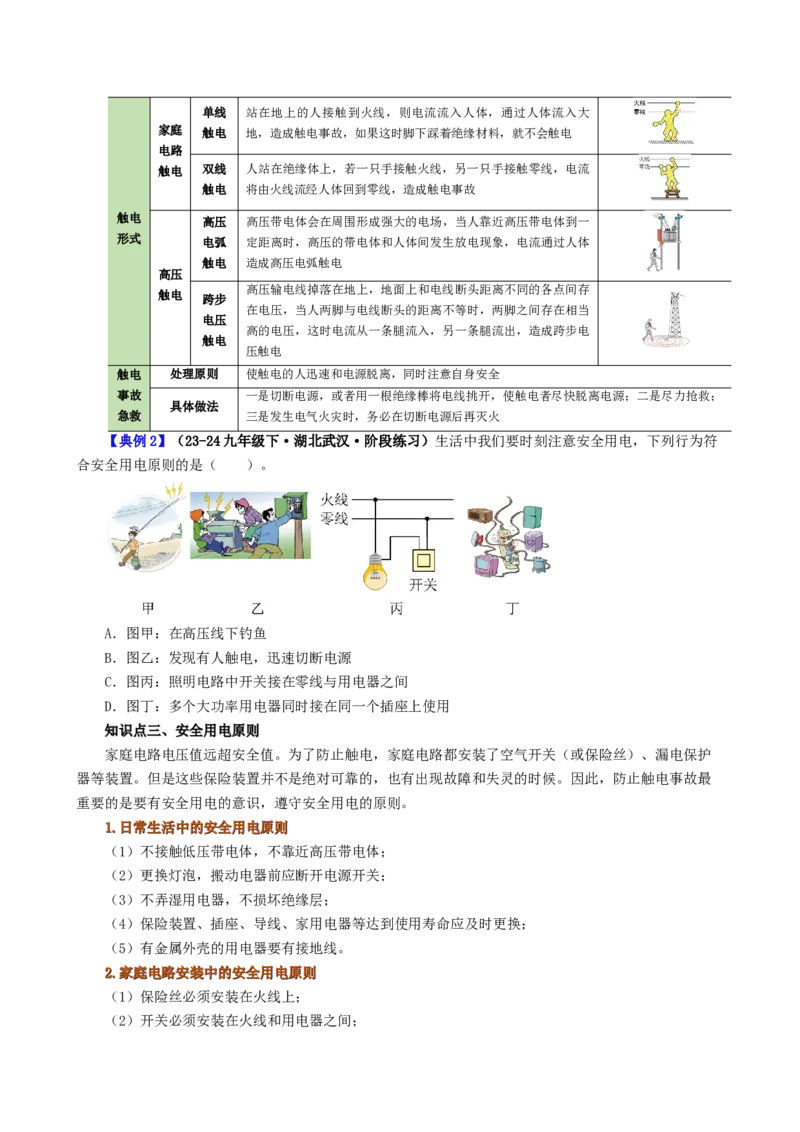 课时19.3安全用电（学生版）_初物_八年级上下册+九年级全一册物理_九年级物理全一册_讲义_2024版