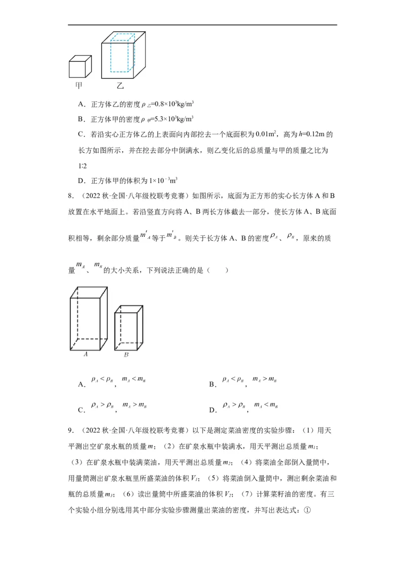 第10讲质量与密度（学生版）-2023-2024全国初中物理竞赛试题精选精编_初物_初中物理培优竞赛试题校联考专题重难题汇编练习通用电子版PPT