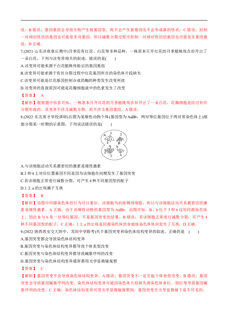 专题10生物的变异和进化（练）-2023年高考生物二轮复习讲练测（全国通用）（解析版）_通用版（老高考）复习资料_2023年复习资料_二轮复习_2023年高考生物二轮复习讲练测（全国通用）