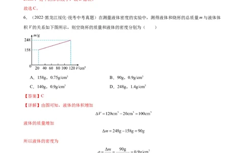 专题6质量和密度质量与密度章末综合训练（教师版）_8、物理总复习_8.中考物理总复习_2024年中考复习资料_专项复习资料_完三年（2021&mdash;2023）中考真题分项精编（全国通用）