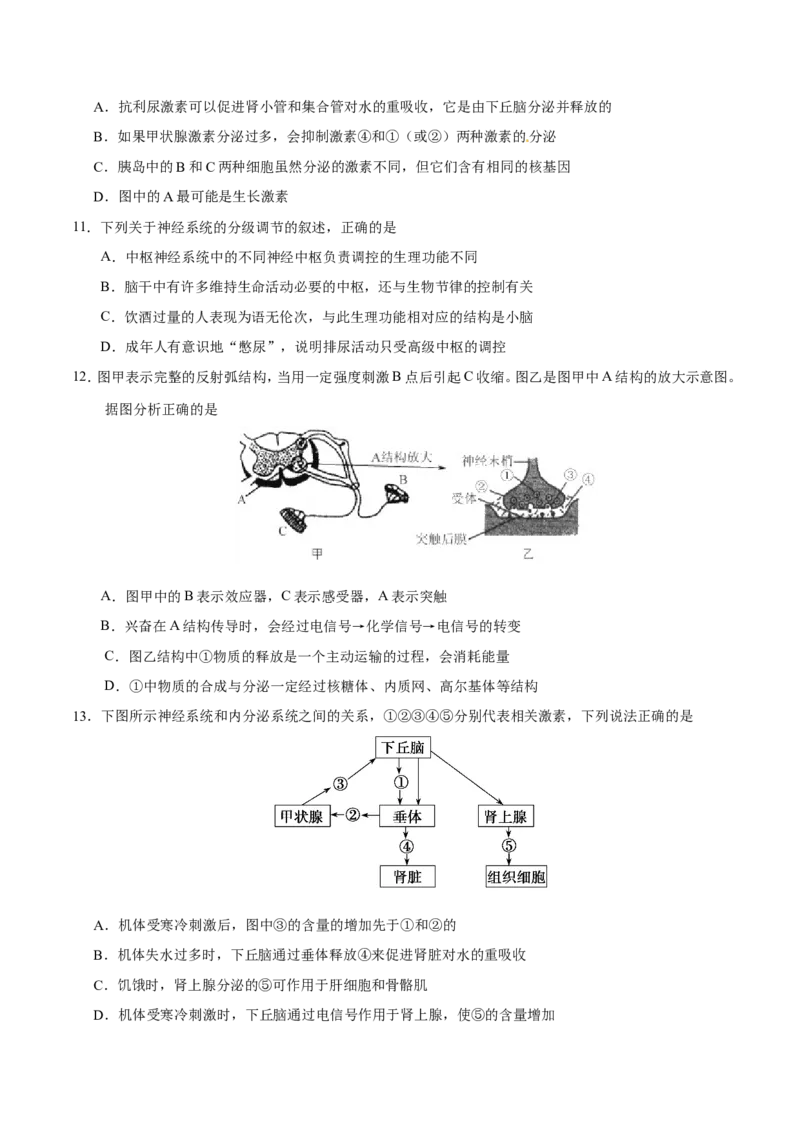 专题09动物生命活动的调节-备战2019年高考生物之纠错笔记系列（原卷版）_新高考复习资料_2022年新高考复习资料_2022年一轮复习最新版_1.2022年高考生物一轮复习全国通用版_原卷版