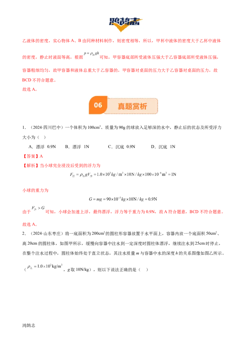 专题11浮力（4大模块知识清单+4个易混易错+7种方法技巧+典例真题精析）（解析版）_8、物理总复习_物理一轮复习