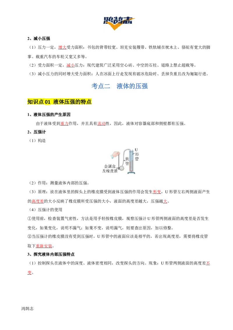 专题10压强（4大模块知识清单+5个易混易错+5种方法技巧+典例真题精析）（解析版）_8、物理总复习_物理一轮复习