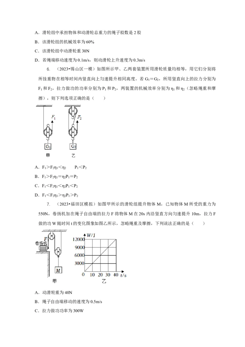 专题12滑轮的受力分析机械效率（原卷版）_8、物理总复习_2024年中考复习资料_二轮复习_2024年中考物理二轮专项复习核心考点讲解与必刷题型汇编