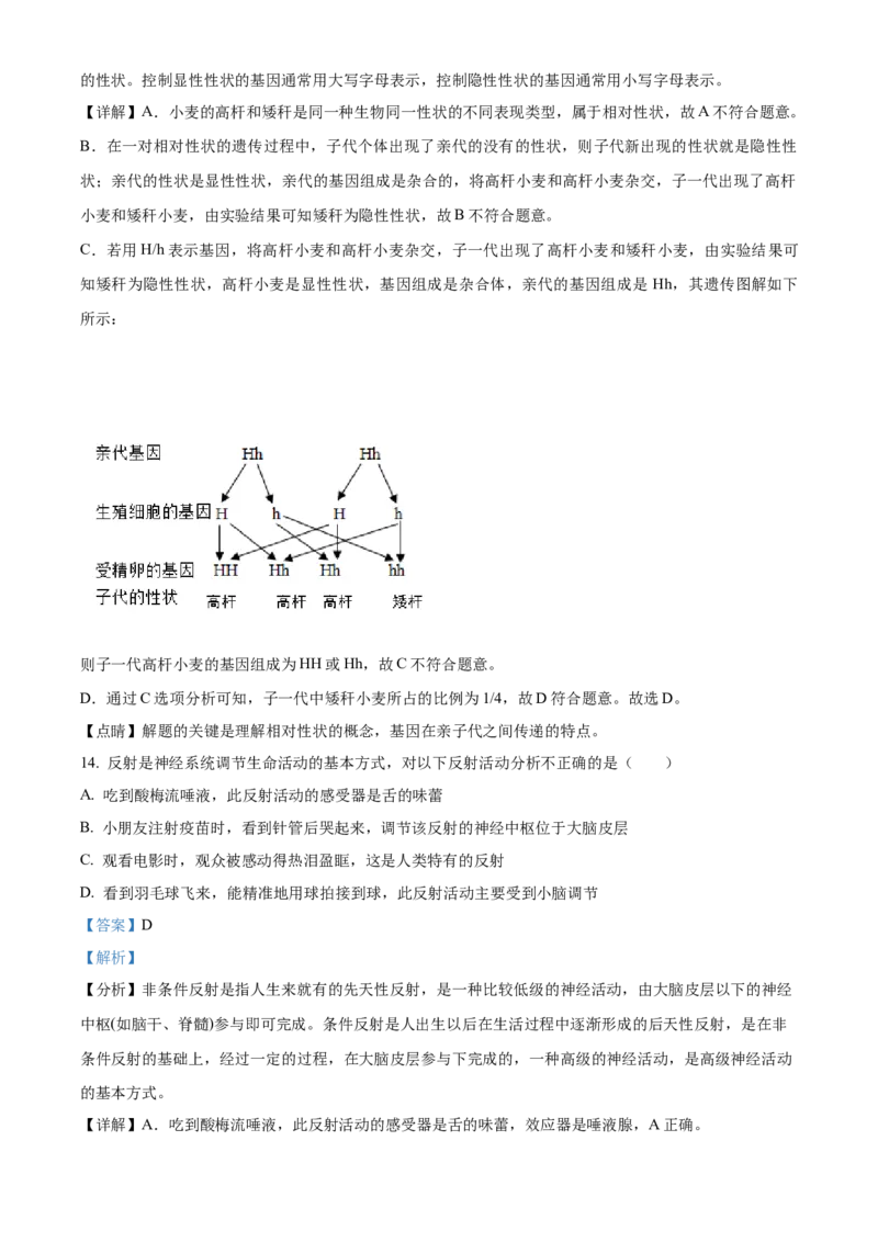 03八年级下学期期中生物试题（解析版）_初中全科电子版试卷练习试题_生物_生物8下练习_人教生物8年级下期中试卷10份