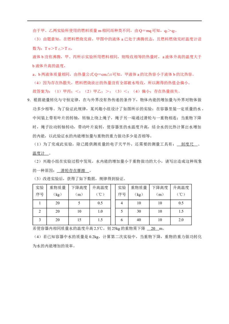 专题11内能和热量相关实验（解析版）_8、物理总复习_8.中考物理总复习_2023年中考复习资料_二轮复习_2023年中考物理二轮题型专项复习（全国通用）