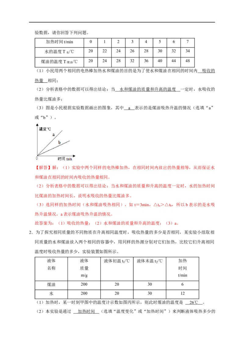 专题11内能和热量相关实验（解析版）_8、物理总复习_8.中考物理总复习_2023年中考复习资料_二轮复习_2023年中考物理二轮题型专项复习（全国通用）