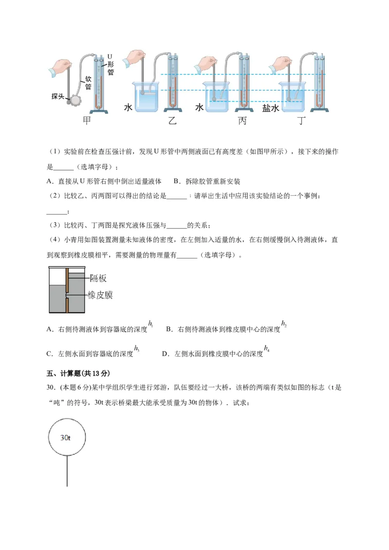 期中考试模拟检测（三）八年级物理下学期期中考试复习专训（人教版）_初物_八年级上下册+九年级全一册物理_八年级物理下册_老课标资料_期中试卷
