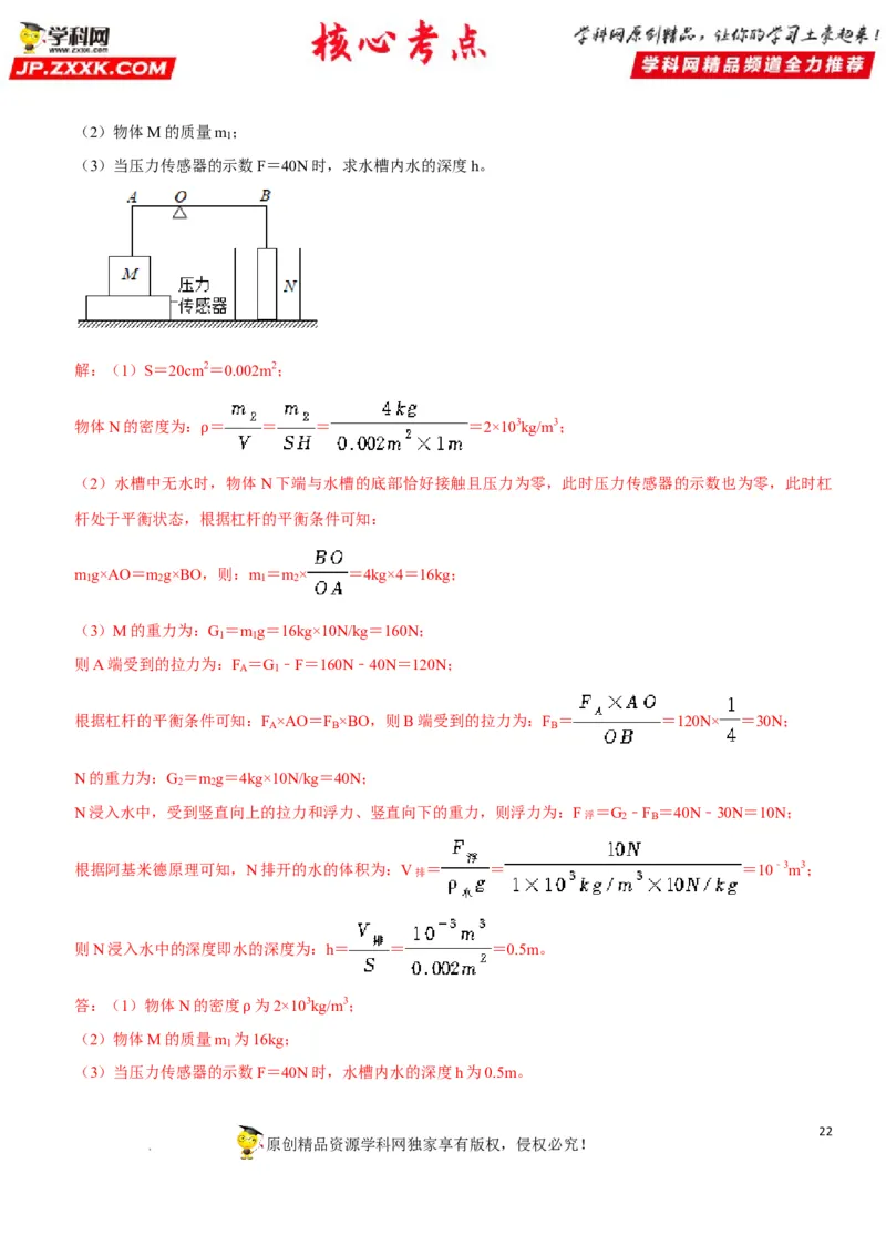 专题24杠杆平衡分析及应用（解析版）-2022年中考物理二轮专项复习核心考点突破与必刷题型汇编（全国通用）_8、物理总复习_8.中考物理总复习_2022年中考复习资料