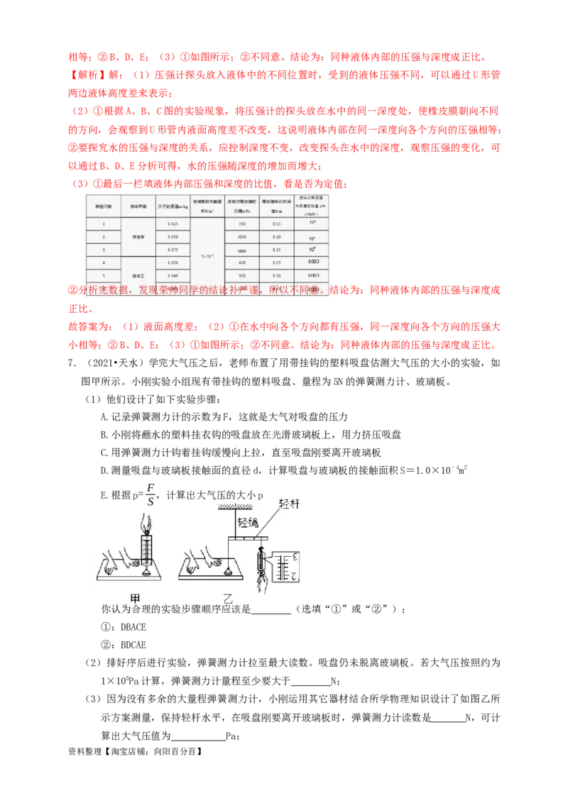 专题19压强实验（知识点复习+例题讲解+过关练习）-备战2023年中考物理一轮复习考点帮（解析版）_8、物理总复习_8.中考物理总复习_2023年中考复习资料_一轮复习_解析版