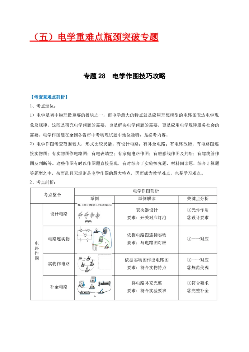 专题28电学综合作图技巧攻略_8、物理总复习_8.中考物理总复习_2023年中考复习资料_专项复习_2023年中考物理重难点瓶颈突破（难点剖析+真题汇编+原创预测）（全国通用）