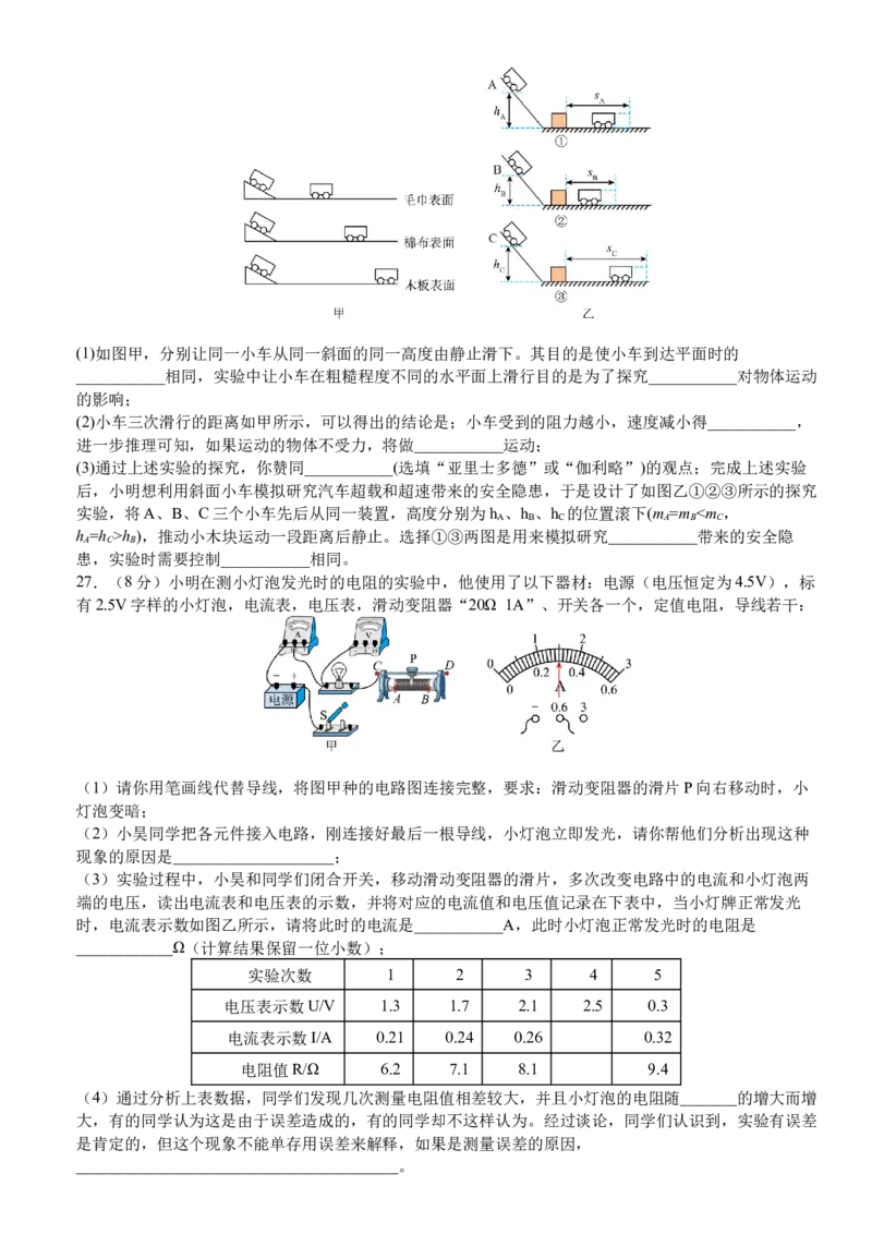 物理（山东济南卷）（考试版A4）_8、物理总复习_2024中考模拟题物理_二模_物理（山东济南卷）-：2024年中考第二次模拟考试