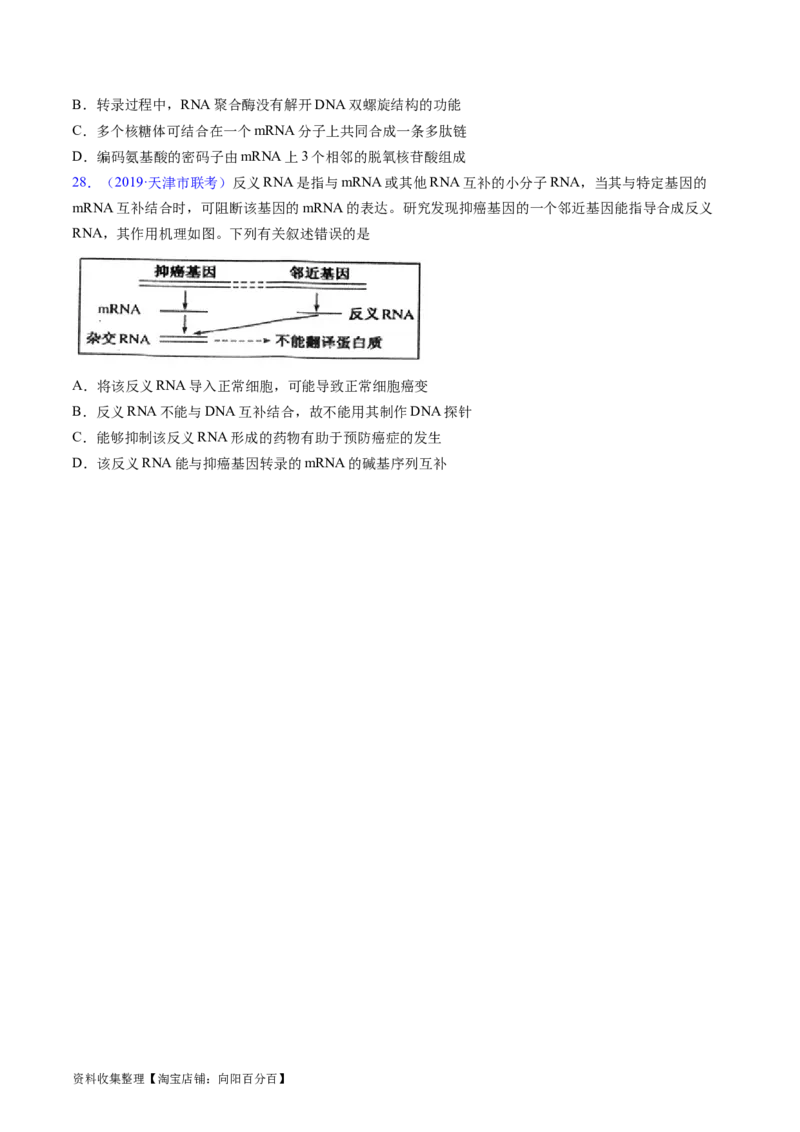 专题08遗传的分子基础-学易金卷：五年（2019-2023）高考生物真题分项汇编（全国通用）（原卷版）_通用版（老高考）复习资料_2024年复习资料