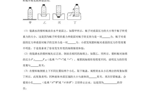 专题08压强（原卷版）_初物_八年级上下册+九年级全一册物理_八年级物理上册_全套教学资源_课件教案2_中考真题_3.2024年全国中考真题分类汇编_物理2024年中考分类汇编（二）
