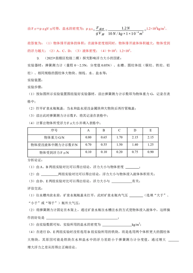 专题8浮力应用：测量物体的密度（解析版）_8、物理总复习_2024年中考复习资料_二轮复习_2024年中考物理二轮专项复习核心考点讲解与必刷题型汇编