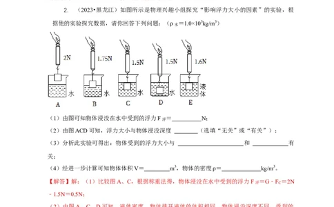 专题8浮力应用：测量物体的密度（解析版）_8、物理总复习_2024年中考复习资料_二轮复习_2024年中考物理二轮专项复习核心考点讲解与必刷题型汇编