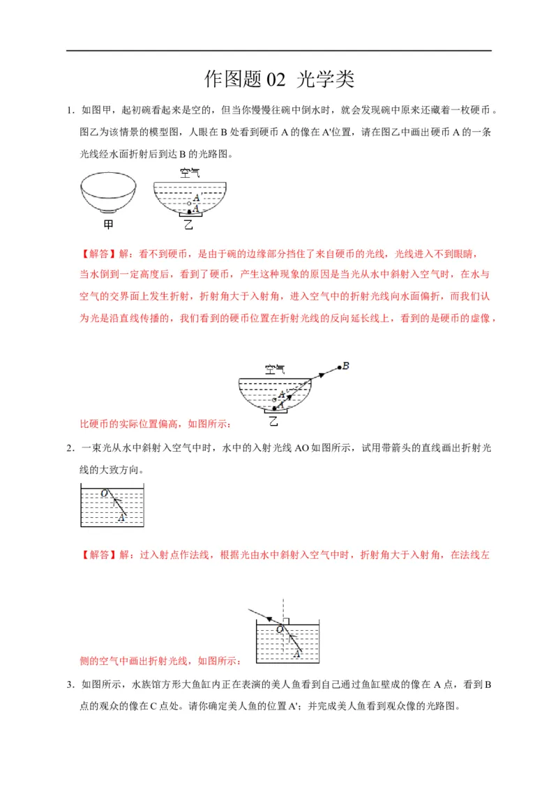 作图题02光学类（解析版）_8、物理总复习_8.中考物理总复习_2023年中考复习资料_二轮复习_2023年中考物理二轮题型专项复习（全国通用）