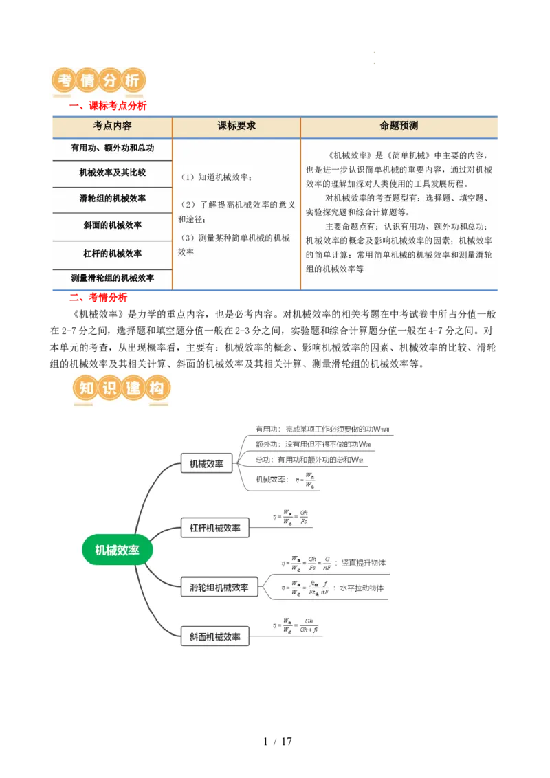专题14机械效率（2考点+6考向）（讲义）（解析版）_8、物理总复习_8.中考物理总复习_2024年中考复习资料_一轮复习资料_完2024年中考物理一轮复习课件+讲义+练习（全国通用）
