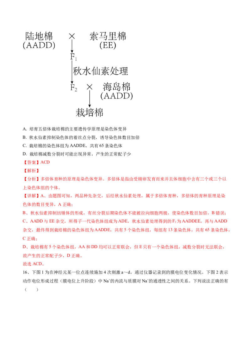 黄金卷05（解析版）-赢在高考&middot;黄金8卷备战2024年高考生物模拟卷（河北专用）_2024年新高考资料_4.2024高考模拟预测试卷
