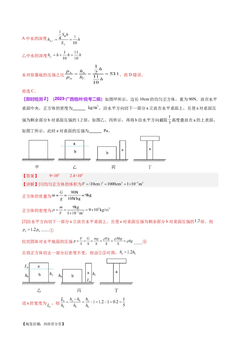 专题10压力与压强（解析版）_8、物理总复习_2024年中考复习资料_一轮复习_完备战2024年中考物理一轮复习考点帮（全国通用）_教师版（含答案解析）