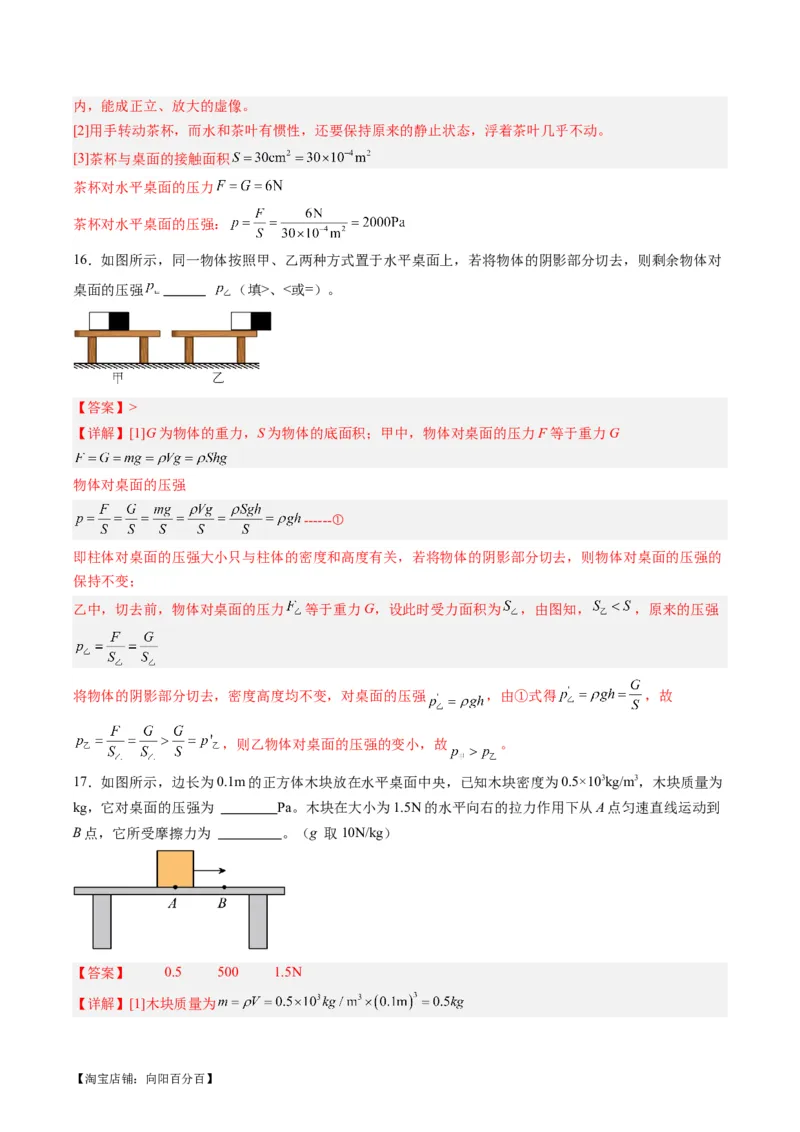 专题10压力与压强（解析版）_8、物理总复习_2024年中考复习资料_一轮复习_完备战2024年中考物理一轮复习考点帮（全国通用）_教师版（含答案解析）