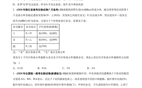 专题09基因的自由组合定律-2020年高考真题和模拟题生物分项汇编（学生版）_新高考复习资料_2022年新高考复习资料_2022年一轮复习最新版_1.2022年高考生物一轮复习全国通用版