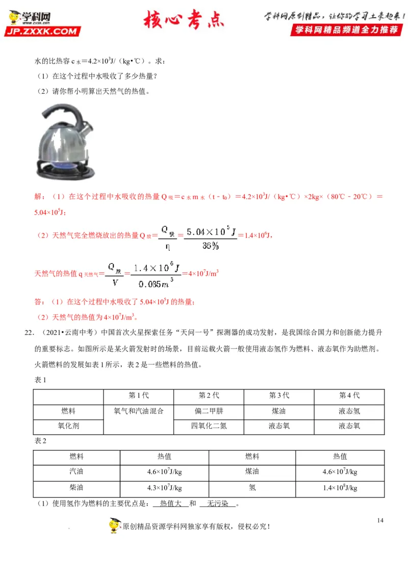 专题27内能的利用（解析版）-2022年中考物理二轮专项复习核心考点突破与必刷题型汇编（全国通用）_8、物理总复习_8.中考物理总复习_2022年中考复习资料