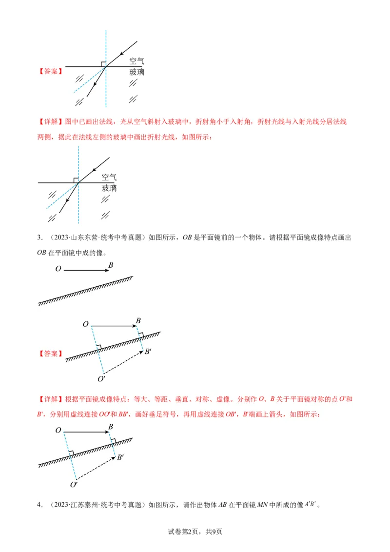 光学作图专项训练（教师版）_8、物理总复习_2024年中考复习资料_专项复习资料_完三年（2021&mdash;2023）中考真题分项精编（全国通用）_专项训练+章末综合检测（学生版+教师版）_专项训练