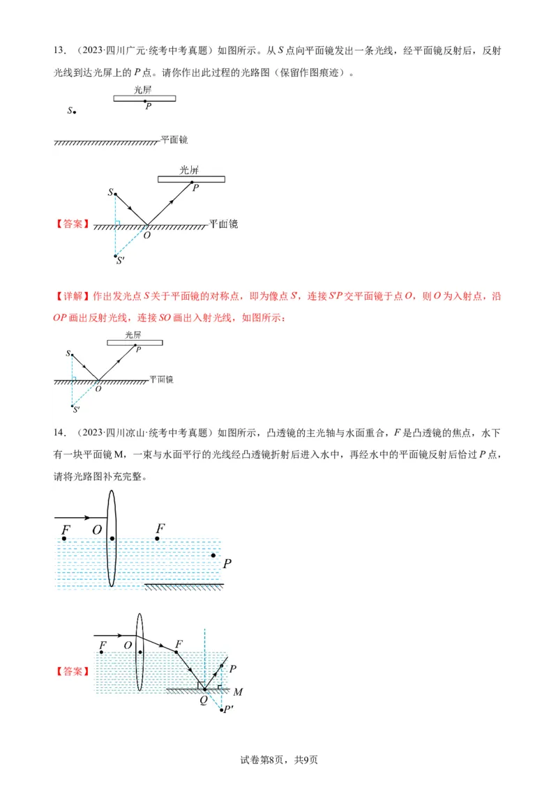 光学作图专项训练（教师版）_8、物理总复习_2024年中考复习资料_专项复习资料_完三年（2021&mdash;2023）中考真题分项精编（全国通用）_专项训练+章末综合检测（学生版+教师版）_专项训练