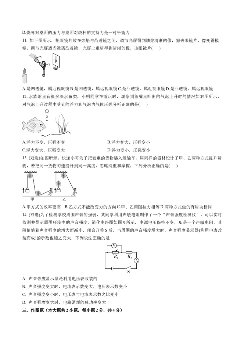 物理（河南卷）（考试版A4）（原卷版）_8、物理总复习_2024中考模拟题物理_一模_物理（河南卷）-2024年中考第一次模拟考试_物理（河南卷）-2024年中考第一次模拟考试