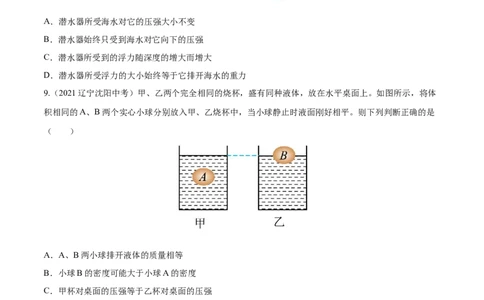 专题10浮力真题强化训练（原卷版）_8、物理总复习_8.中考物理总复习_2022年中考复习资料_2022年中考物理一轮复习金讲练267905642