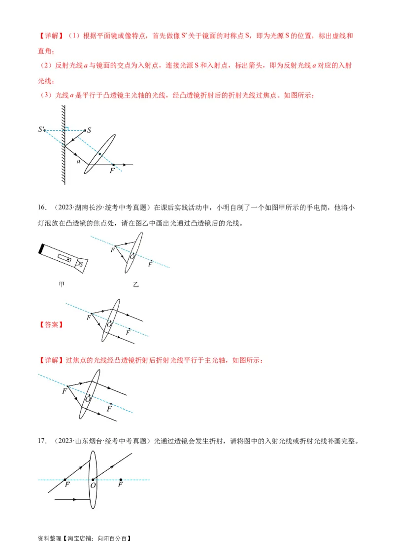 专题5透镜及其应用《透镜及其应用》章末综合训练（教师版）_8、物理总复习_2024年中考复习资料_专项复习资料_完三年（2021&mdash;2023）中考真题分项精编（全国通用）