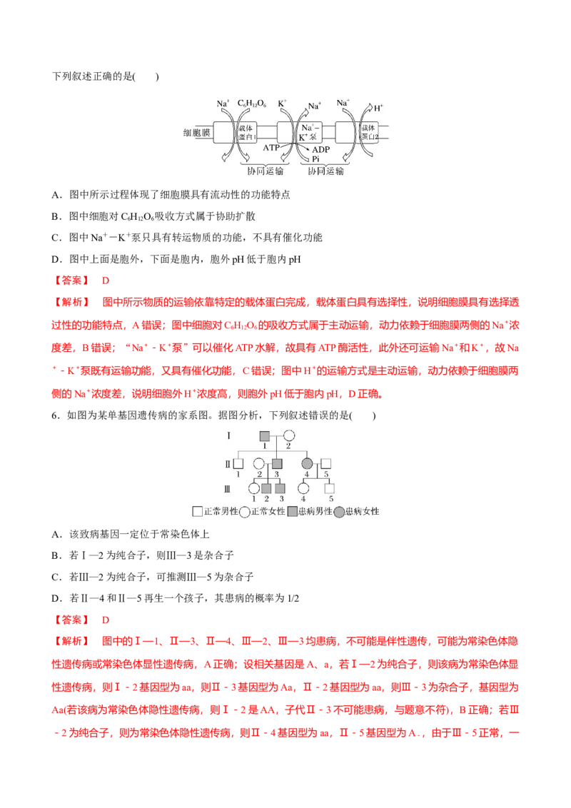 黄金卷06（解析版）-赢在高考&middot;黄金8卷备战2024年高考生物模拟卷（福建专用）_2024年新高考资料_4.2024高考模拟预测试卷