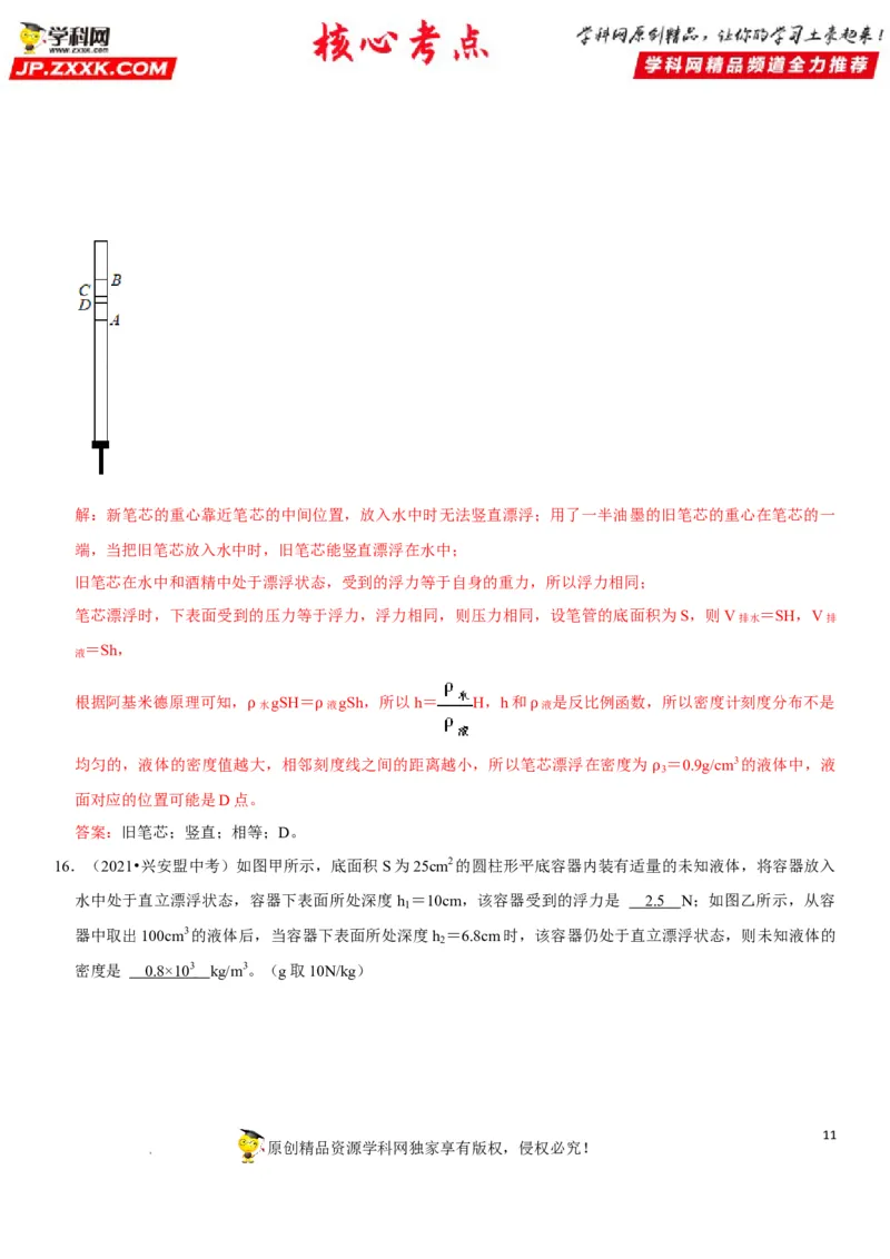 专题20物体浮沉条件及其应用（解析版）-2022年中考物理二轮专项复习核心考点突破与必刷题型汇编（全国通用）_8、物理总复习_8.中考物理总复习_2022年中考复习资料