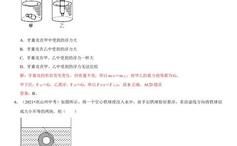 专题20物体浮沉条件及其应用（解析版）-2022年中考物理二轮专项复习核心考点突破与必刷题型汇编（全国通用）_8、物理总复习_8.中考物理总复习_2022年中考复习资料
