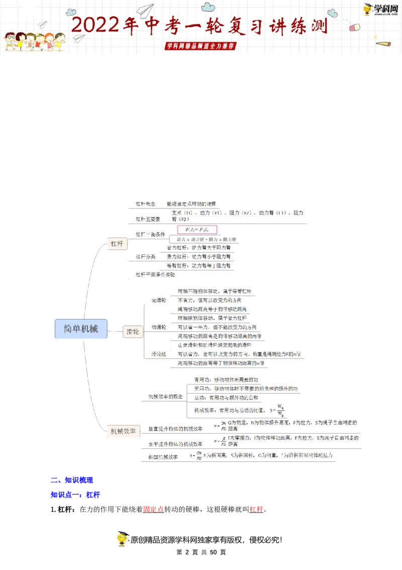 专题14简单机械（讲练）（解析版）-2022年中考一轮复习讲练测_8、物理总复习_8.中考物理总复习_2022年中考复习资料_2022年中考物理一轮复习讲练测264201163