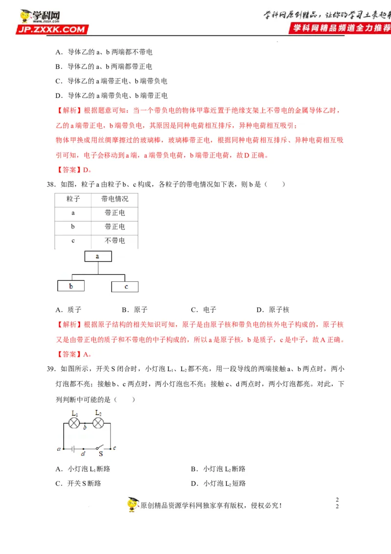 第15章电流和电路（解析版）_8、物理总复习_8.中考物理总复习_2022年中考复习资料_2022年中考物理一轮复习知识点梳理与针对性分层训练（人教版）265897621