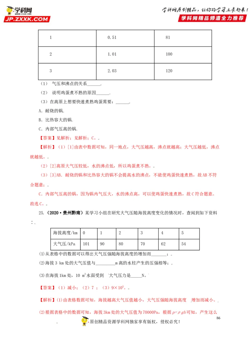 专题08压强（解析版）_8、物理总复习_8.中考物理总复习_2022年中考复习资料_三年（2019-2021）中考真题物理分项汇编（全国通用）