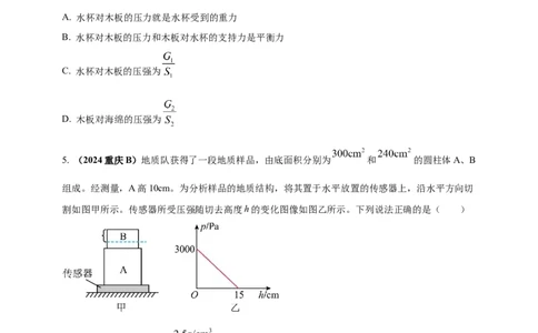 模块一专题09压强（原卷版)_8、物理总复习_2025年中考复习资料_（2025中考全国通用）2024年中考物理真题分类汇编_模块一专题09压强（原卷版+解析版