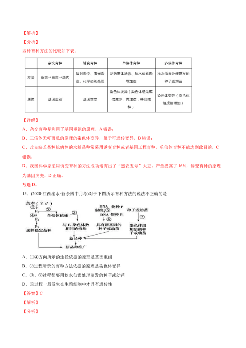 专题10变异、育种与进化-2021年高考生物真题与模拟题分类训练（教师版含解析）_新高考复习资料_2023年新高考复习资料_一轮复习_2023年新高考大一轮复习讲义