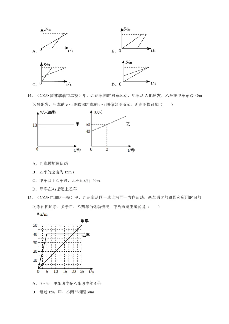 图像题01机械运动类（原卷版）_8、物理总复习_2024年中考复习资料_二轮复习_（讲义+练习）2024年中考物理二轮题型专项复习