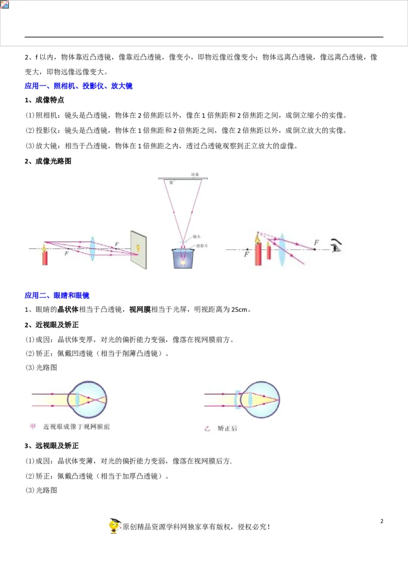 专题09凸透镜成像规律与三类应用（原卷版）-2022年中考物理二轮专项复习核心考点讲解与必刷题型汇编（全国通用）_8、物理总复习_8.中考物理总复习_2022年中考复习资料