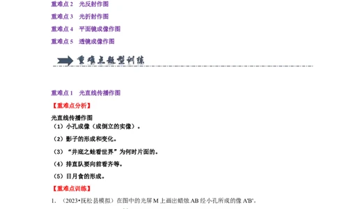 专题05光学作图专题（教师版）备考2025年中考物理重难点讲解与训练_初物_2025中考物理重难点归纳专题训练易错训练题压轴特训复习word素材