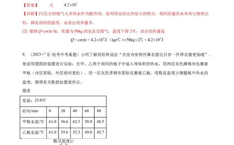 专题13内能13.3比热容（教师版）_8、物理总复习_8.中考物理总复习_2024年中考复习资料_专项复习资料_完三年（2021&mdash;2023）中考真题分项精编（全国通用）
